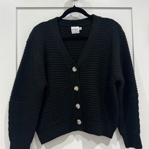 Oh Polly Black Button-Up Women's Sweater
